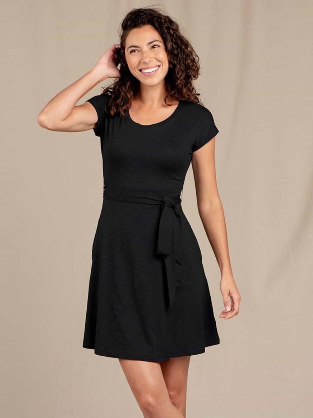 Toad&Co Black Short-Sleeve Tie-Waist Mini Dress